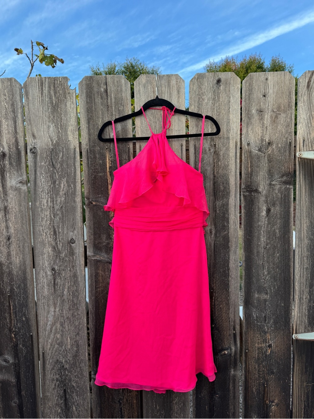 Amsale Vibrant Hot Pink Halter Ruffle Mini Dress Cocktail Party 100% Silk
